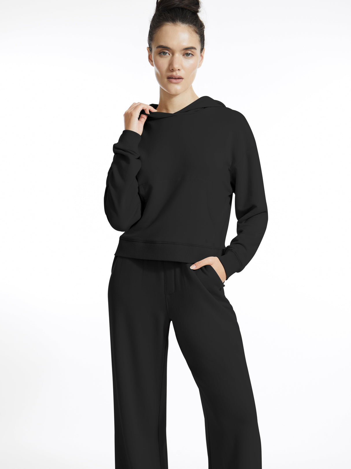 Long Sleeve Fleece Crop Pullover Hoodie